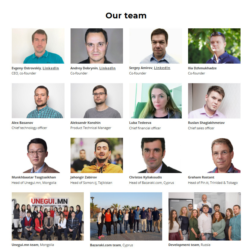 Our Team' page, archived January 2019, showing Graham Rostant as 'Head of Pin.tt, Trinidad & Tobago' and the 'Development team, Russia'